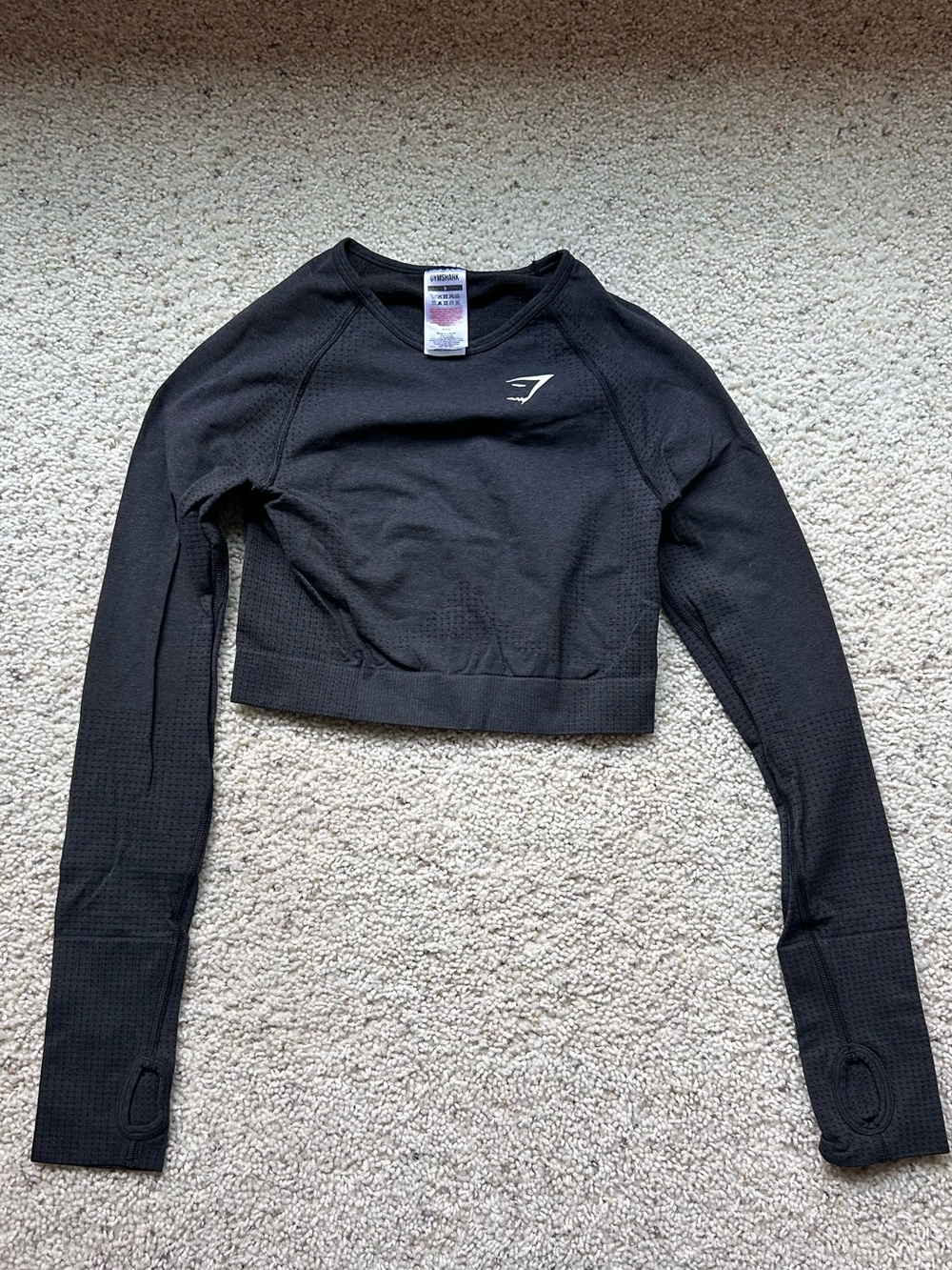 Gymshark Black Long-Sleeve Cropped Performance Top